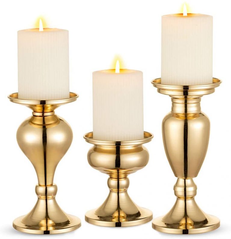 Sziqiqi Metallic Pillar Candleholder Set for Candle Centerpieces, Table ...