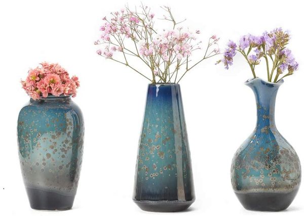 Ceramic Flower Vases Set of 3, Special Design Style of Flambed Glazed