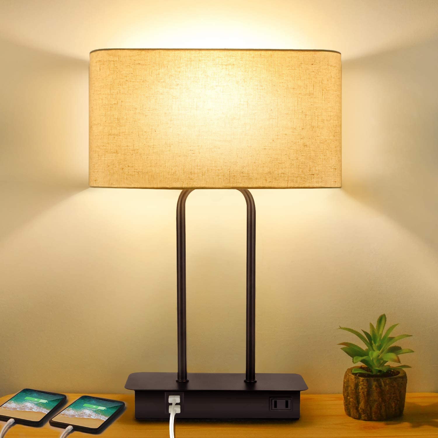 3-Way Dimmable Touch Control Table Lamp with 2 USB Ports and AC Power
