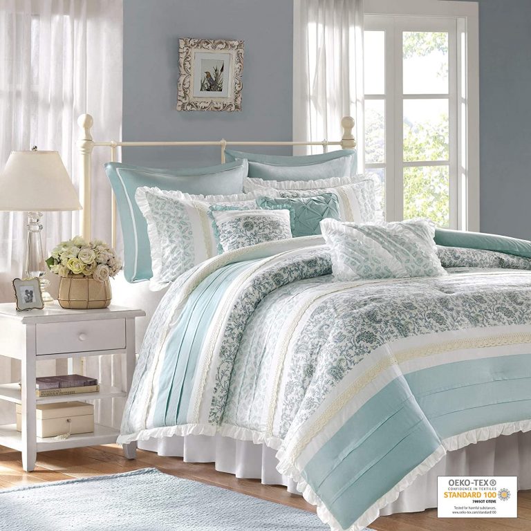 Madison Park Dawn Queen Size Bed Comforter Set Bed In A Bag – Aqua ...