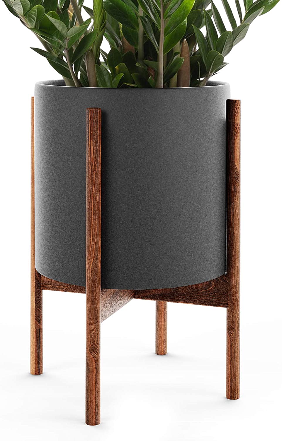 OMYSA Mid Century Plant Stand With Pot Included 10 Black Ceramic 